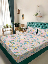 Myntra Elegant Homes Multicoloured Floral 300 TC King Bedsheet with 2 Pillow Covers