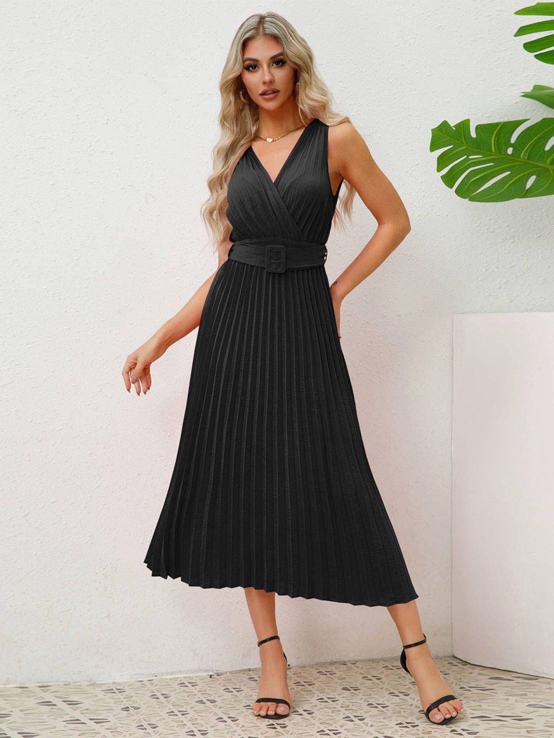 all about you Solid A-Line Sleeveless Midi Dress