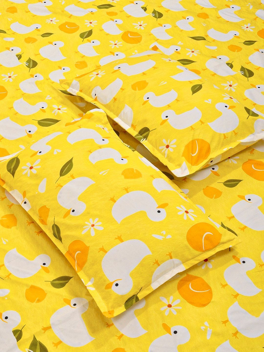 KLOTTHE Cetakan Kartun Kuning & Putih Dilengkapi 400 TC Cadar King & 2 Sarung Bantal