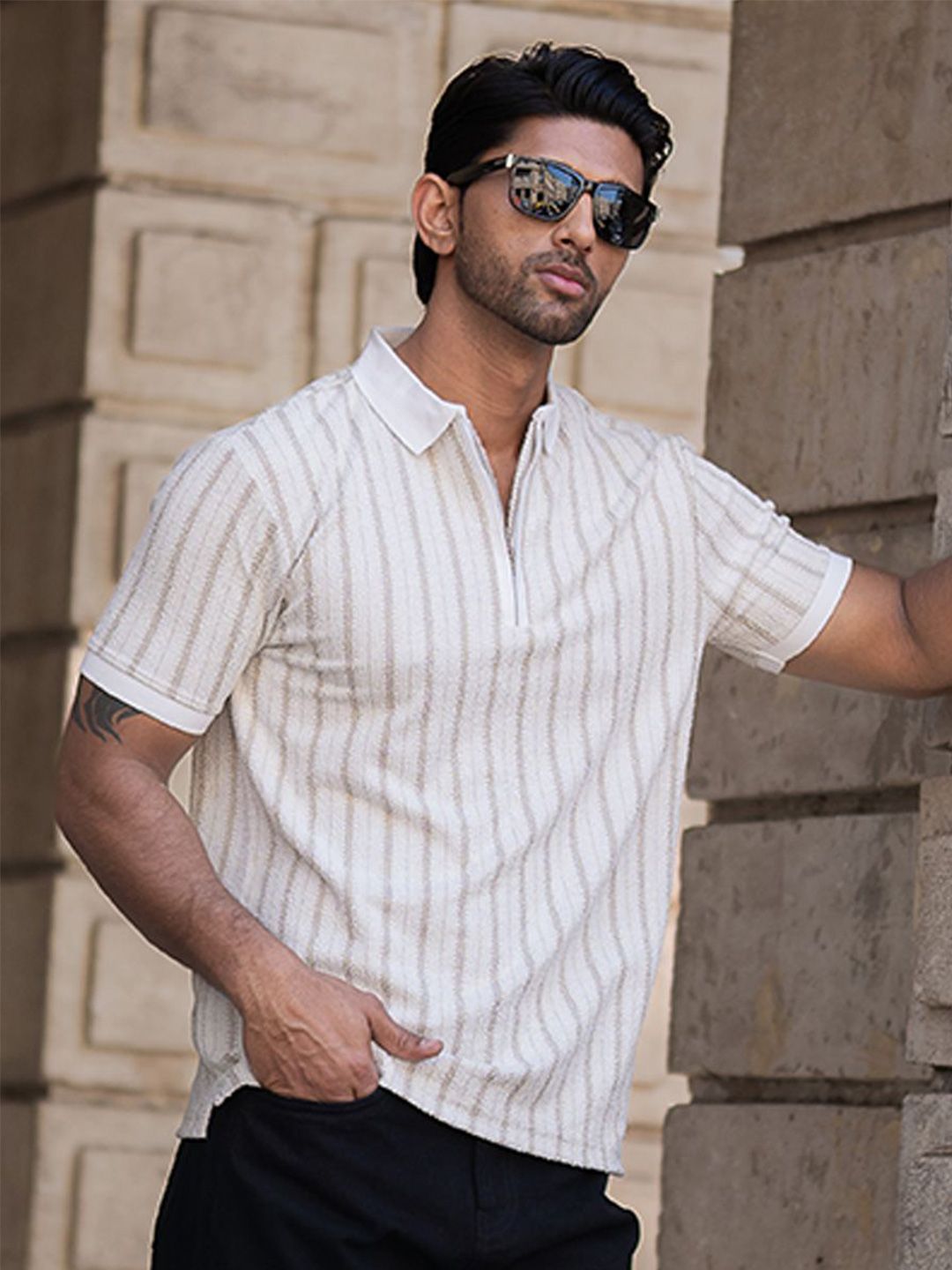 Powerlook Men Striped Polo Collar T-shirt