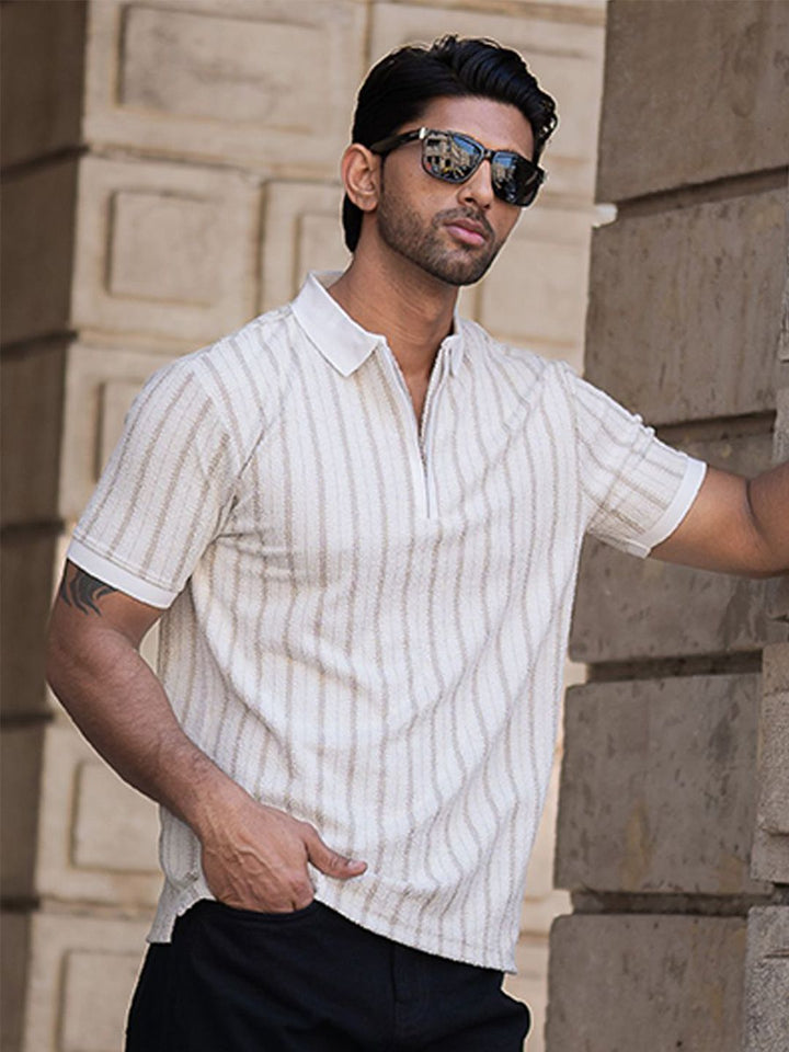 Powerlook Men Striped Polo Collar T-shirt