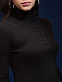 Tokyo Talkies Women Mock Collar Ribbed Pullover Sweater