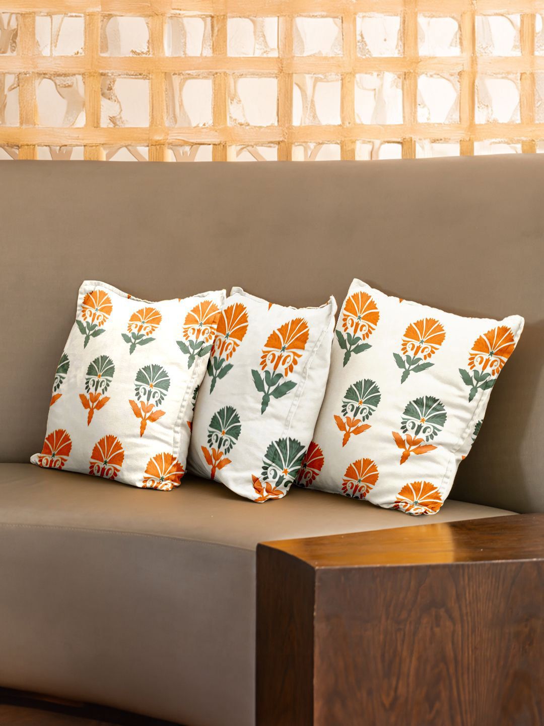 URBAN SPACE Owl Orchid 3 Pieces Floral Printed Cotton Square Cushion Covers