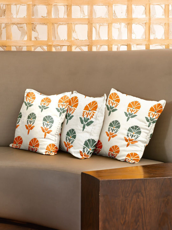 URBAN SPACE Owl Orchid 3 Pieces Floral Printed Cotton Square Cushion Covers