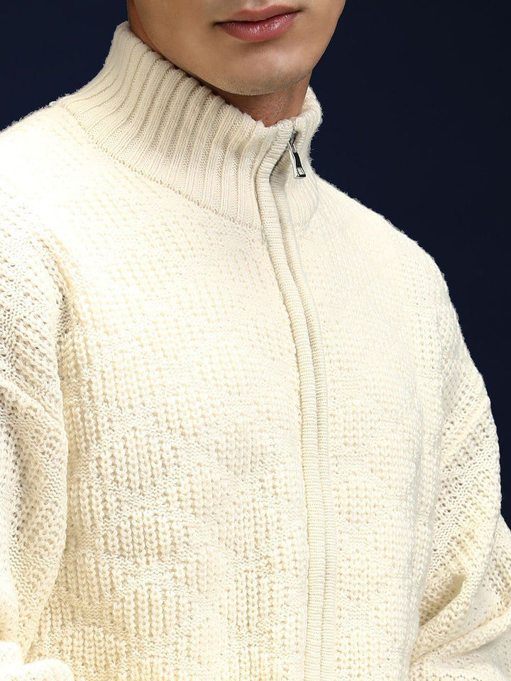 HIGHLANDER Men Cable Knit with Zip Detail Detail