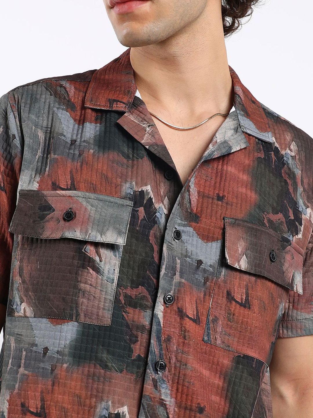 Campus Sutra Men Comfort Fit Cuban Collar Abstract Printed Oversized Casual Shirt