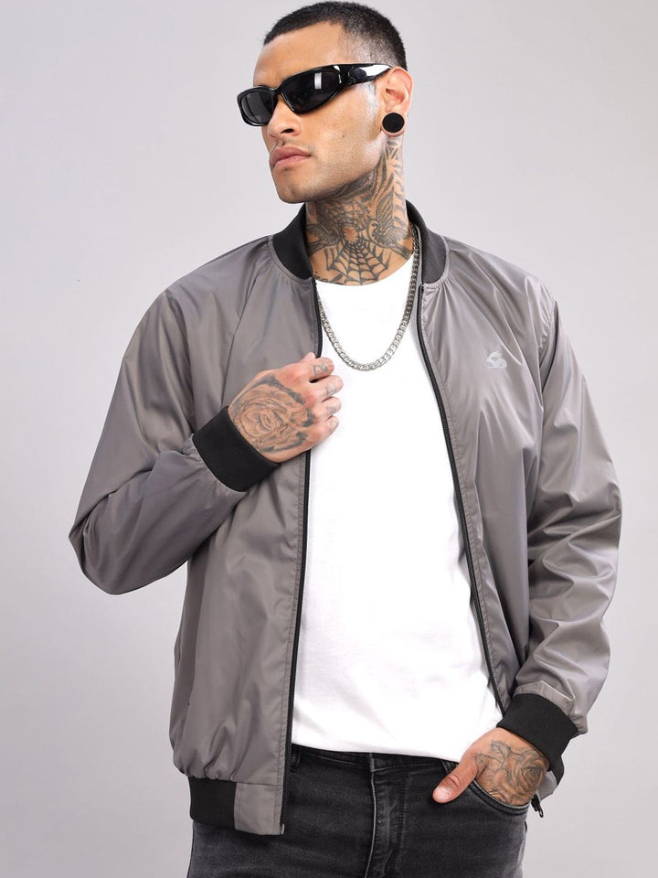 ADRO Men Stand Collar Solid Casual Bomber Jacket