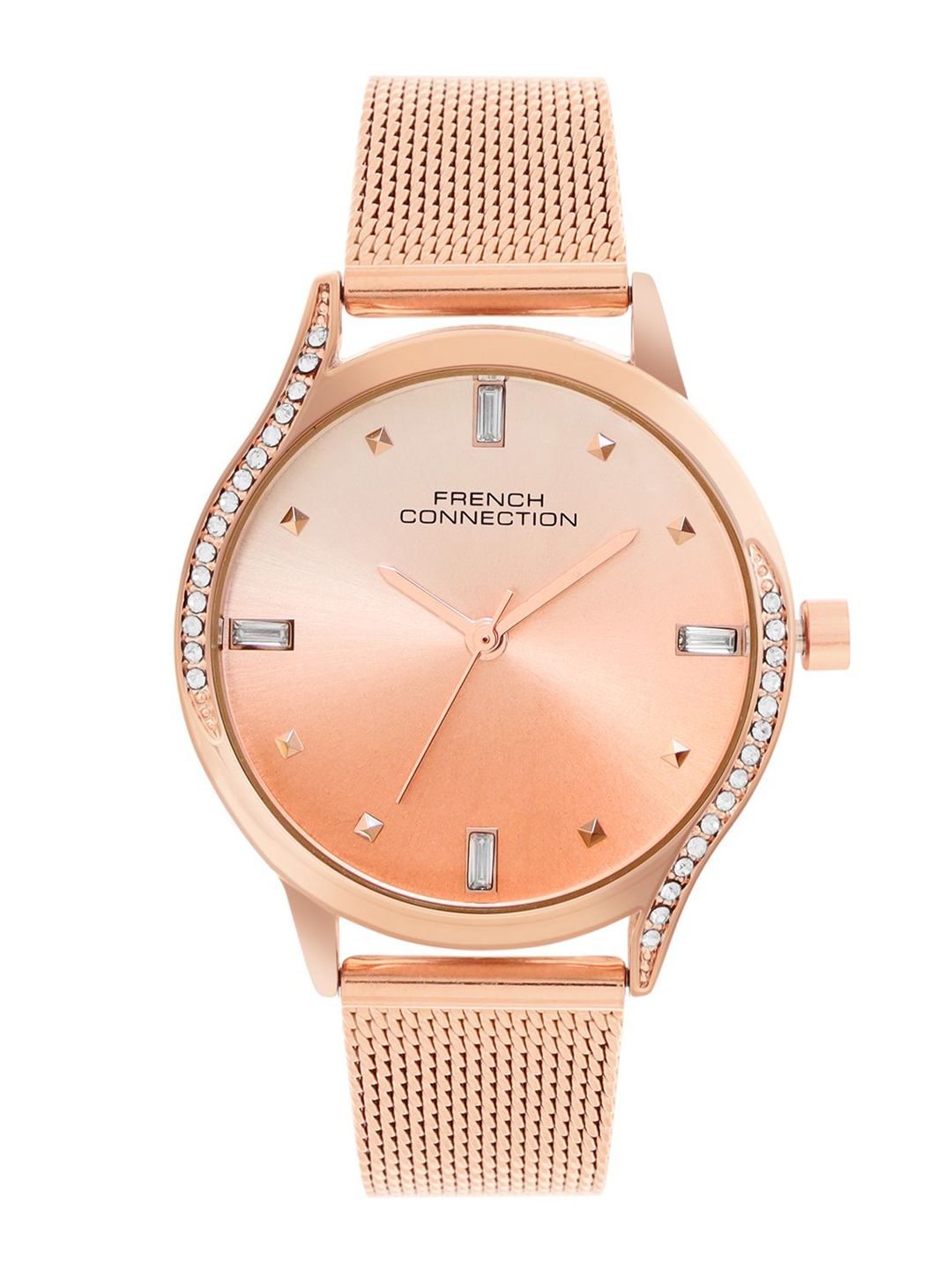 Sambungan Perancis Wanita Dail Hiasan & Gelang Gelang Keluli Tahan Karat Tali Analog Watch FCN082RGM