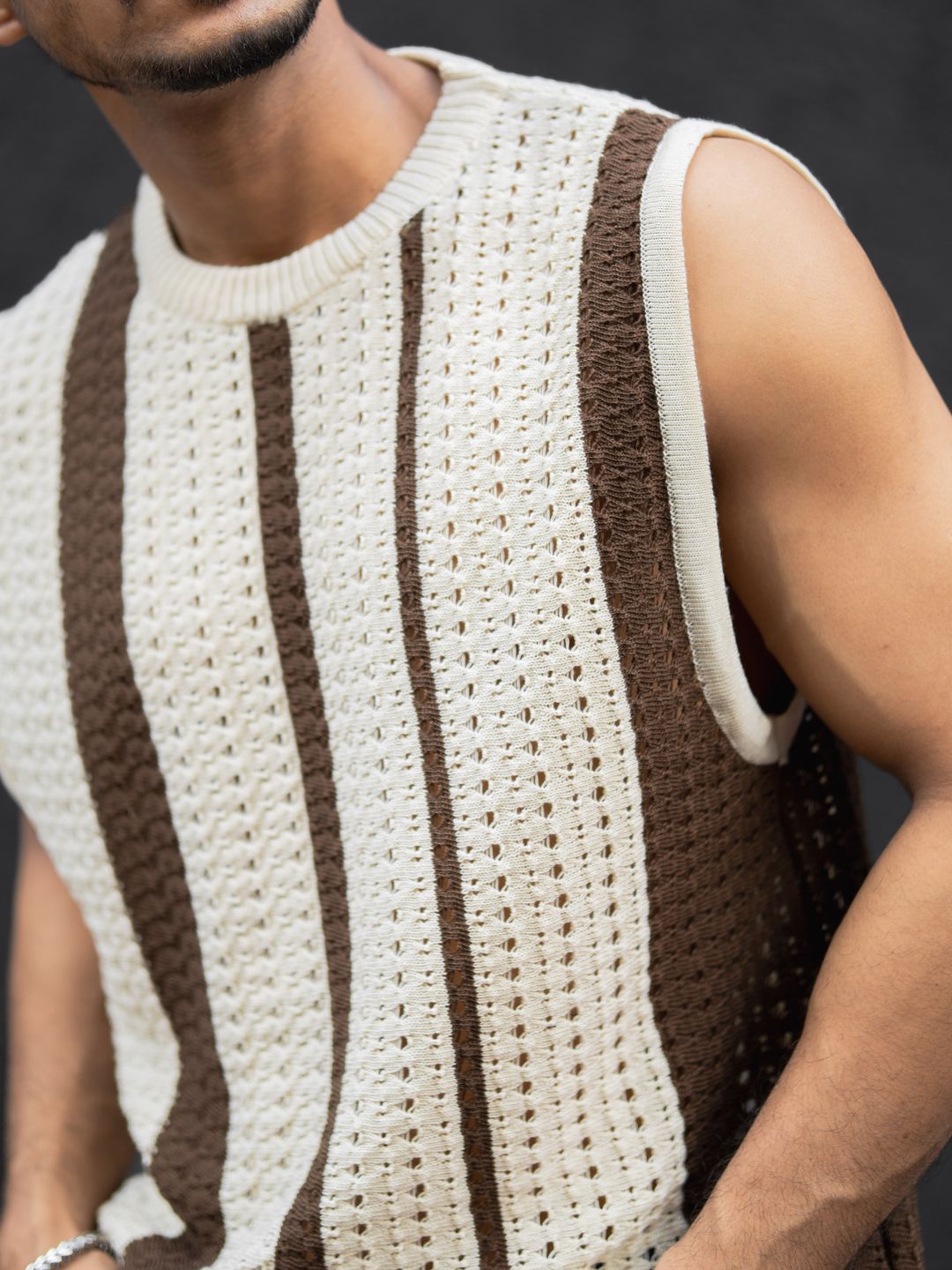 Powerlook Striped Round Neck Sleeveless T-Shirt