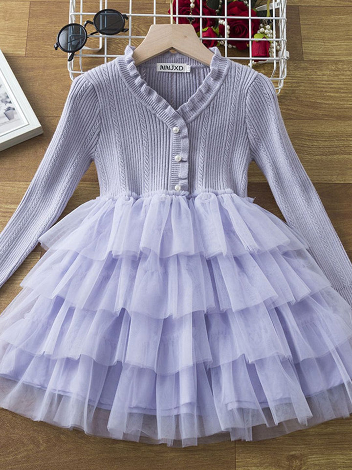 YK Girls Striped Ruffled Fit & Flare Dress