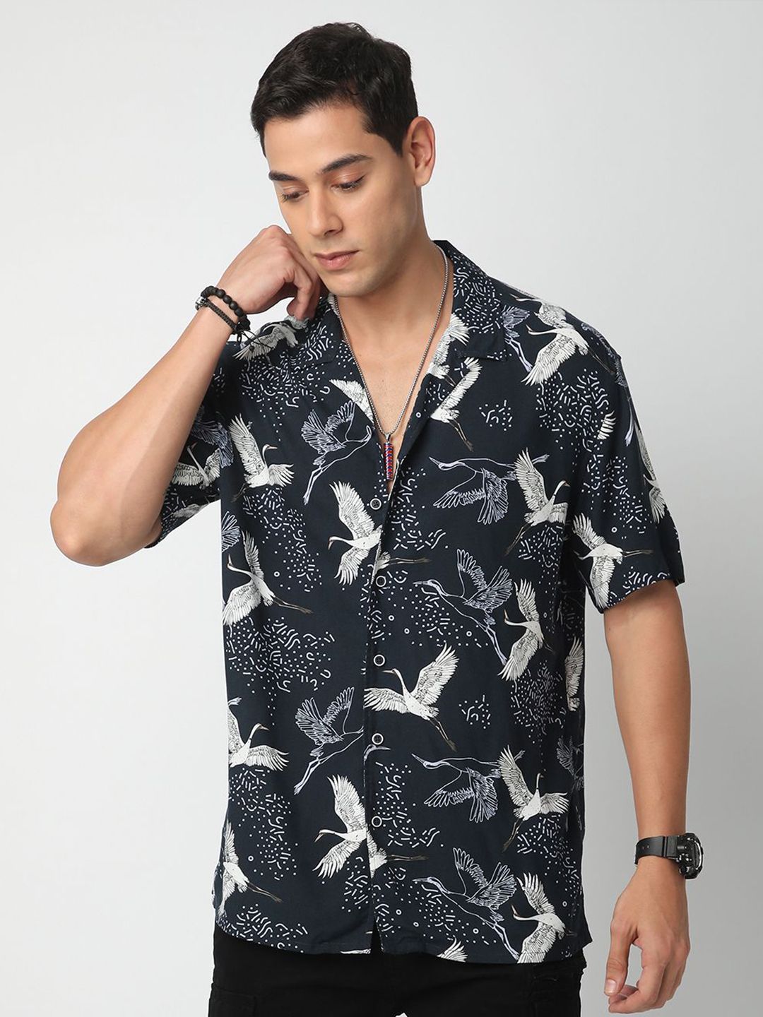 VASTRADO Men Classic Cuban Collar Floral Printed Oversized Casual Shirt