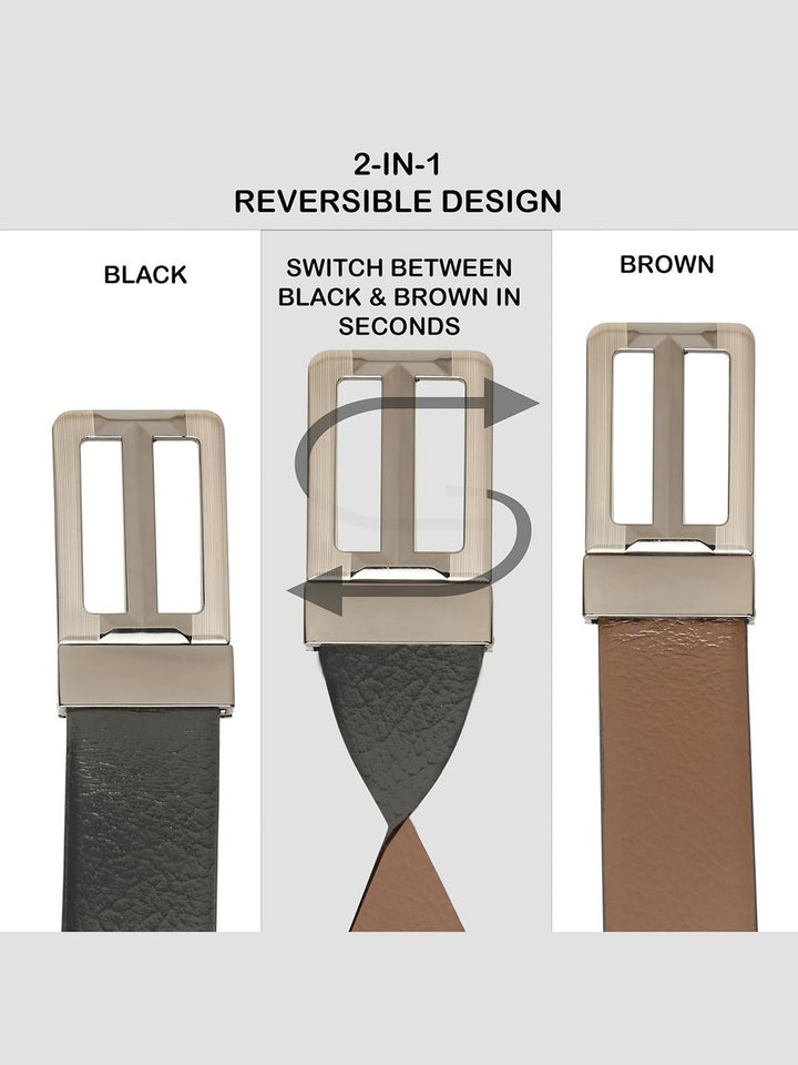 Teakwood Leathers Men Textured Leather Reversible Formal Belt