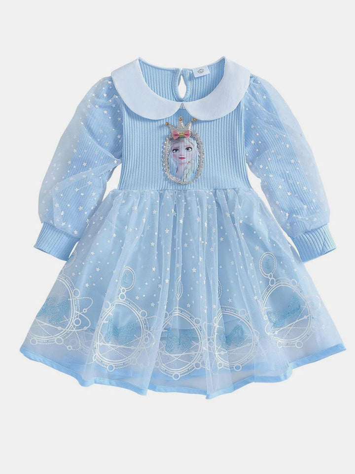 YK Girls Peter Pan Collar Puff Sleeve Fit & Flare Dress