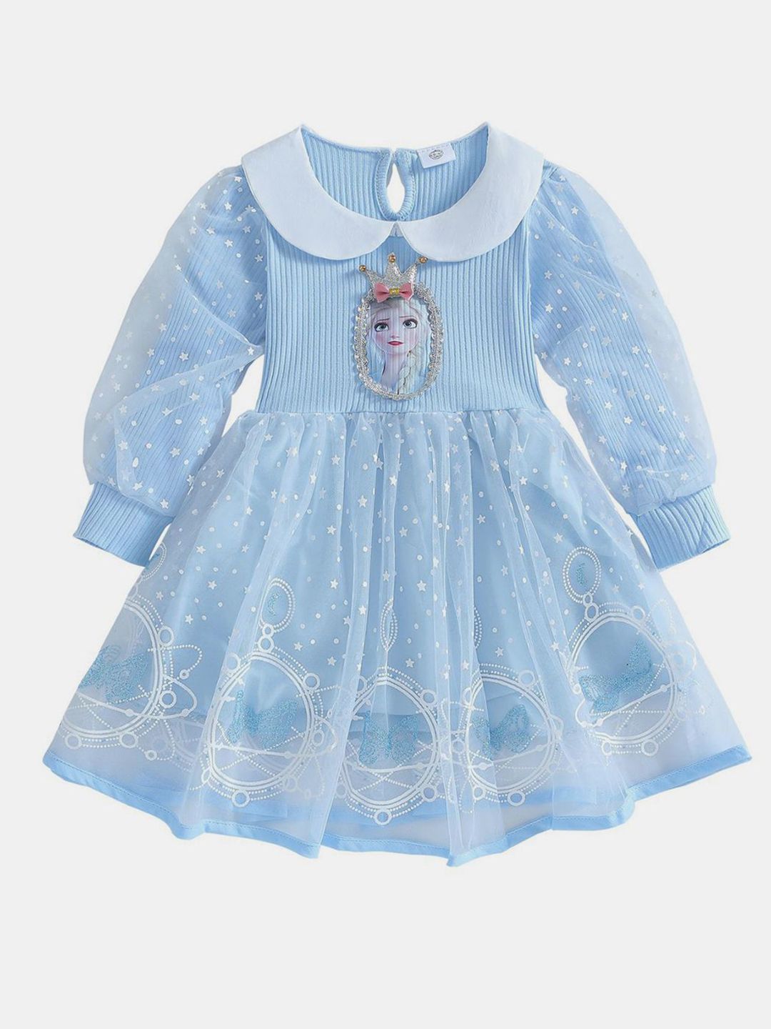 YK Girls Peter Pan Collar Puff Sleeve Fit & Flare Dress