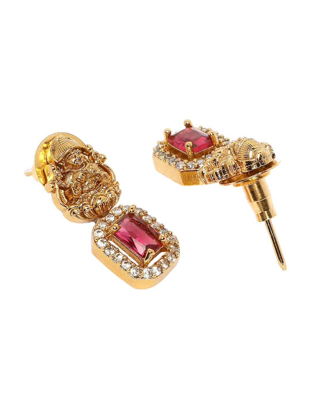 Karatcart Gold Plated Stone Studded Laxmi Mata Kalung dan Anting -anting