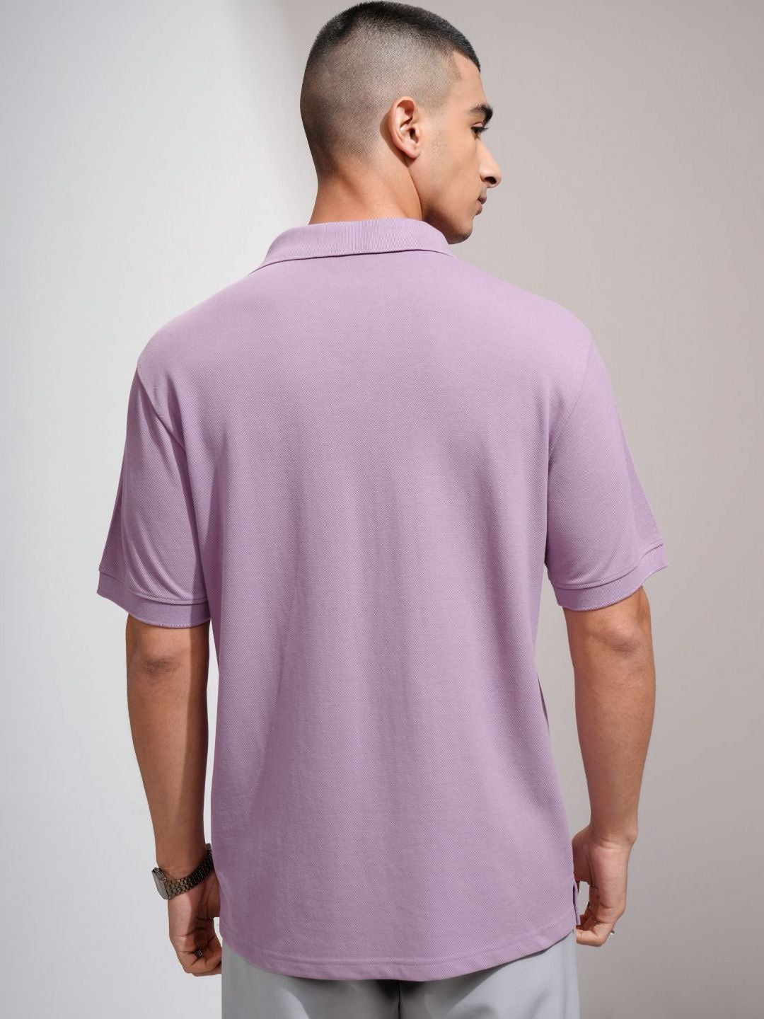 HIGHLANDER Men Solid Polo Collar Cotton T-shirt