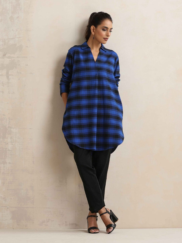 trueBrowns Checked Pleated Winter Top