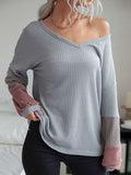DressBerry Women V-Neck Colourblocked Long Sleeves Top