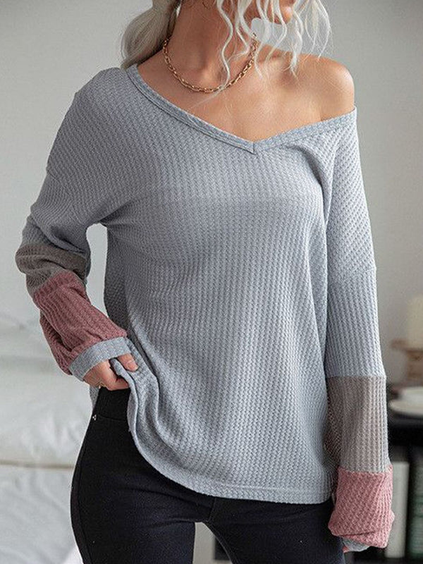 DressBerry Women V-Neck Colourblocked Long Sleeves Top