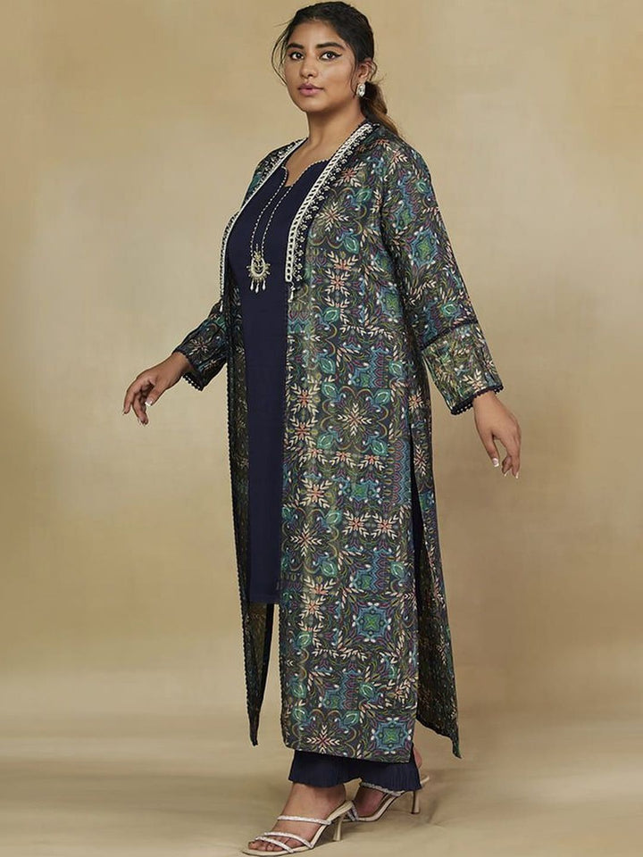 Mamicha Printed V-Neck Top With Shrug  & Trousers Co-Ords Set