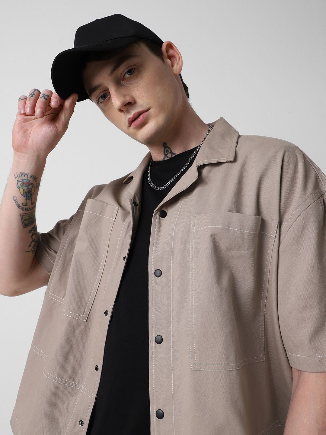 VASTRADO Men Classic Cuban Collar Solid Cotton Oversized Casual Shirt