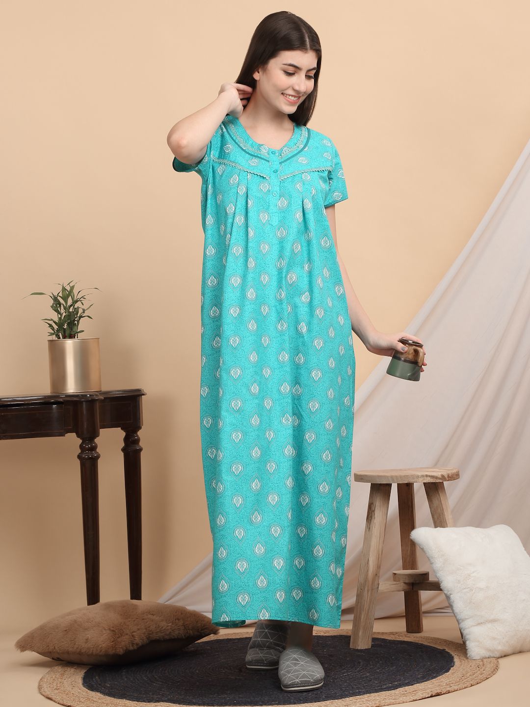 Sweet Dreams Ethnic Motifs Printed Maxi Nightdress