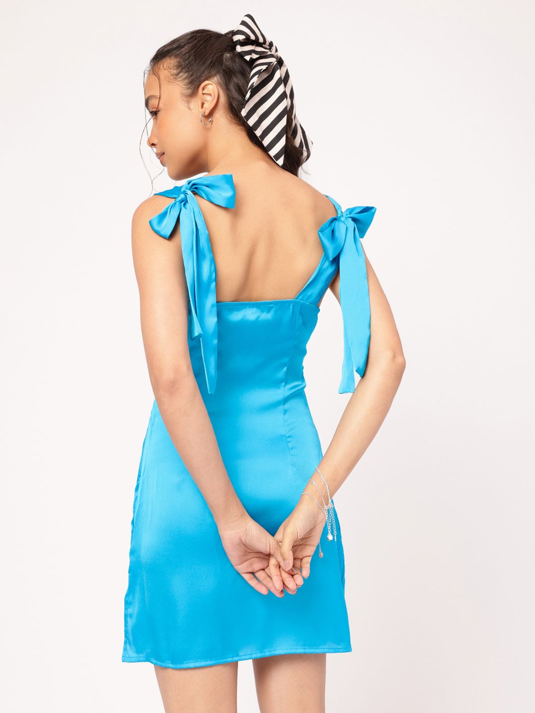 DressBerry Luxe Satin Tie-Up Detailed Satin Mini Dress