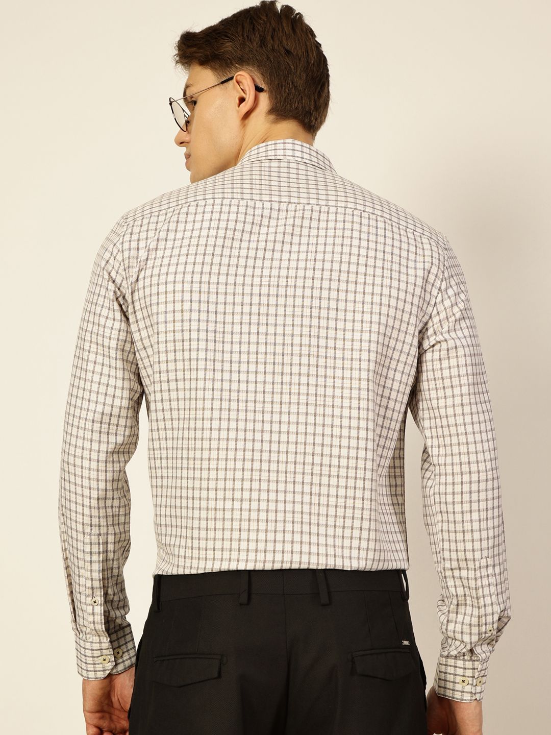 Thomas Scott Men Smart Spread Collar Tartan Checked Cotton Formal Shirt