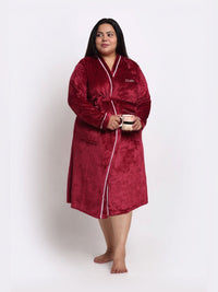 KLOTTHE Plus Size Red Woollen Bath Robe With Belt