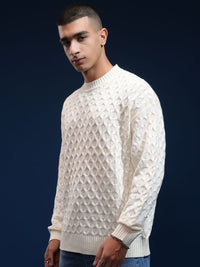 HIGHLANDER Men Self Design Round Neck Drop Shoulder Oversized Sweater