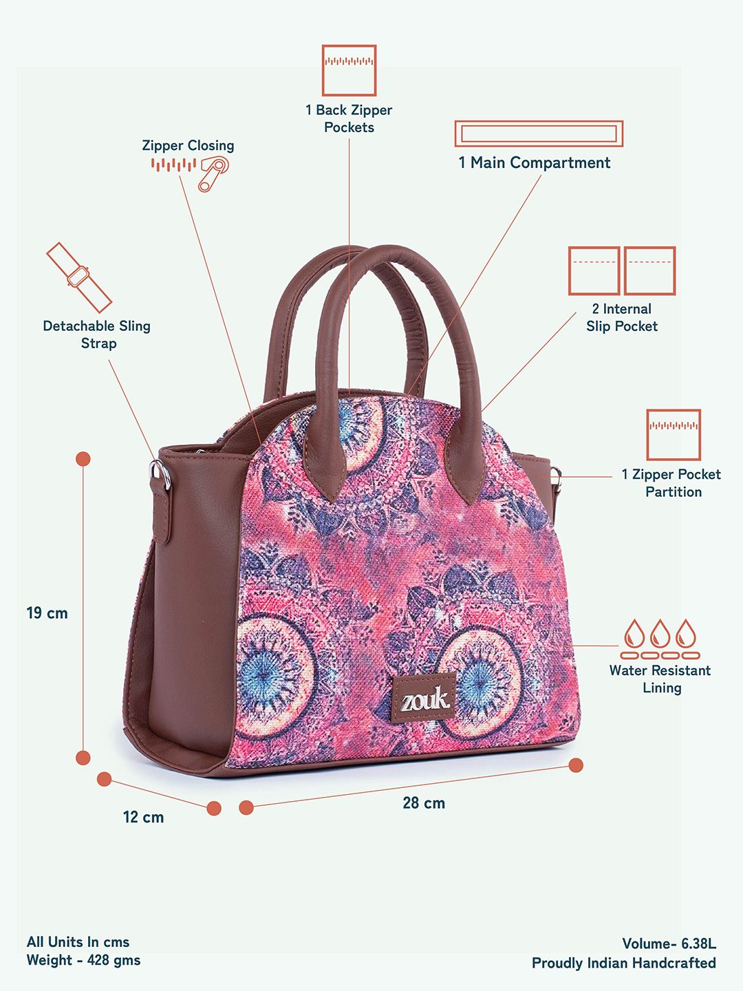 ZOUK Women Ethnic Motifs Printed Swagger Handheld Bag
