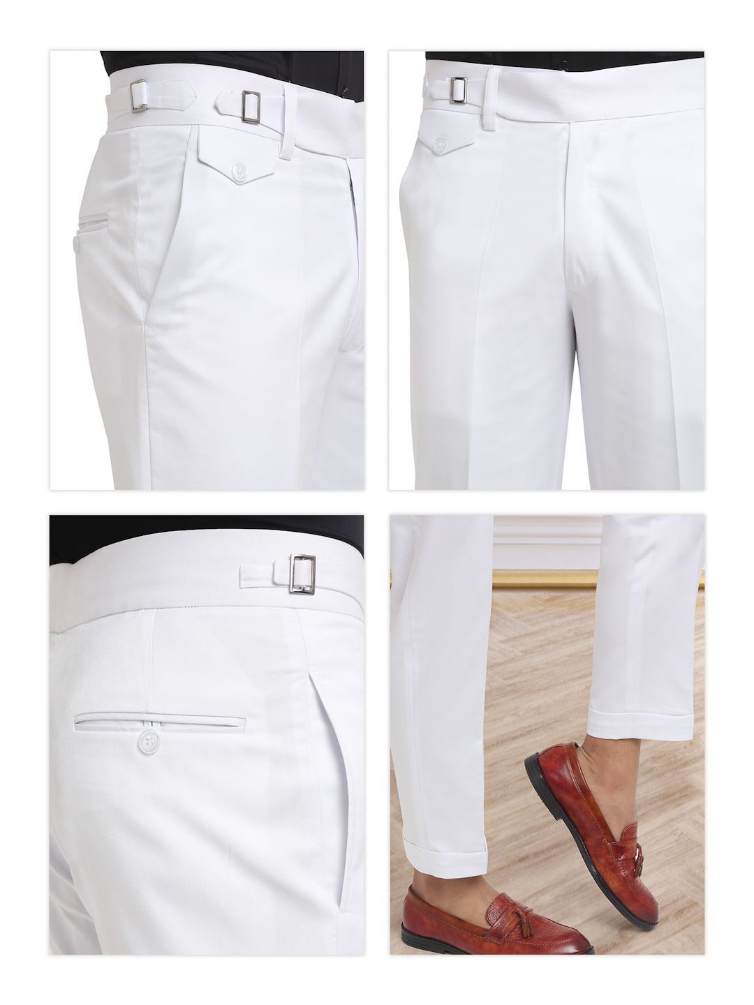 KLOTTHE Men's White Cotton Rich Solid Slim Fit Gurkha pants