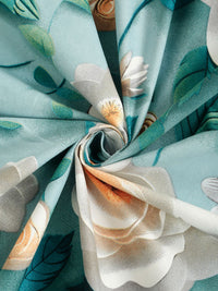 KLOTTHE Turquoise Blue Floral Printed Dilengkapi 300 TC King 7D Cadar Dengan 2 Sarung Bantal