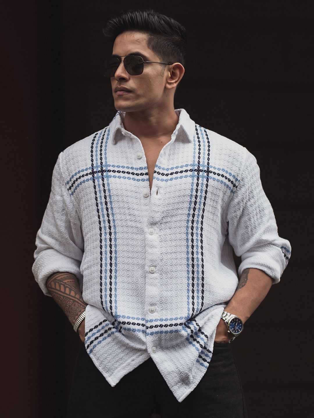 Powerlook Men Spread Collar Tartan Checked Cotton Casual Shirt
