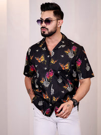 Eszett Conversational Printed Spread Collar Pure Cotton Casual Shirt