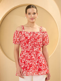 Antheaa  Women Floral Print Chiffon Bardot Top