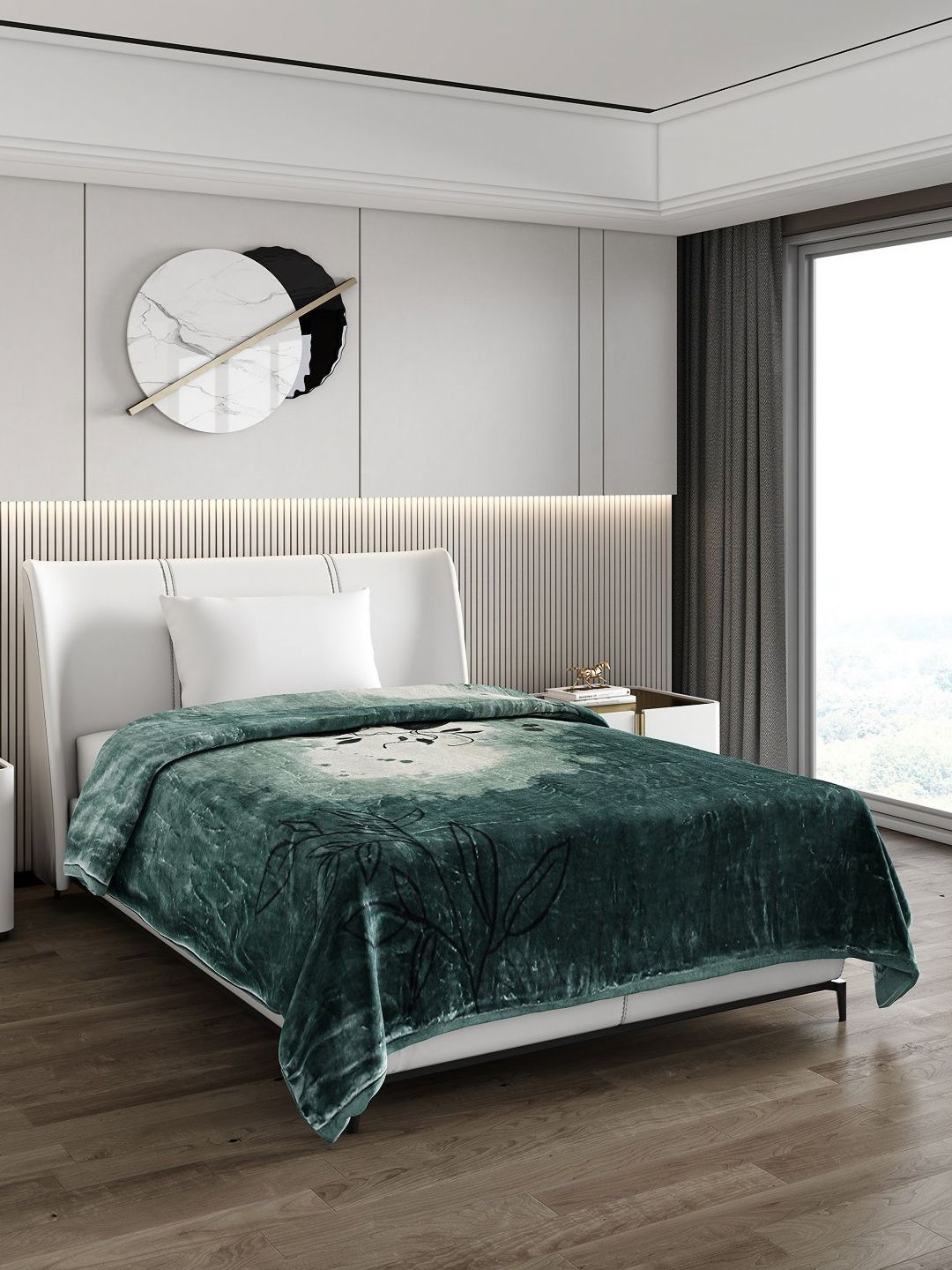 Monte Carlo Green & White Floral Heavy Winter GSM 950 Single Bed Blanket