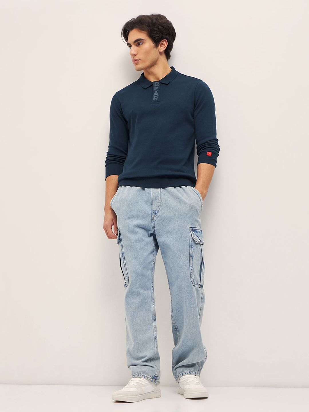 THE BEAR HOUSE Solid Polo Collar Pure Cotton Slim Fit T-shirt