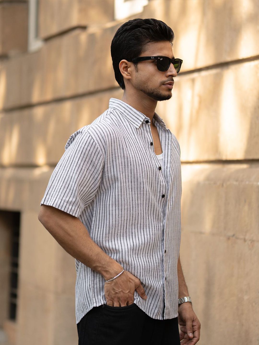Powerlook Men Striped Spread Collar Cotton Oversized Casual Shirt