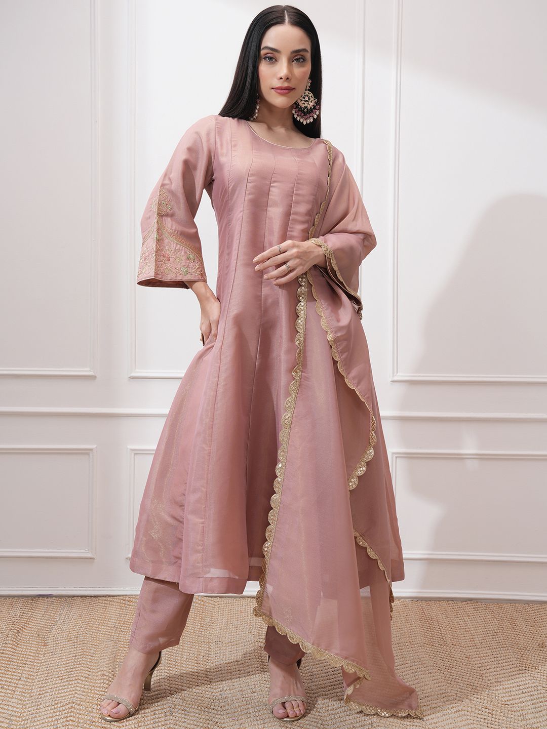 Vishudh Women Ethnic Motifs Embroidered Regular Kurta with Trousers & With Dupatta