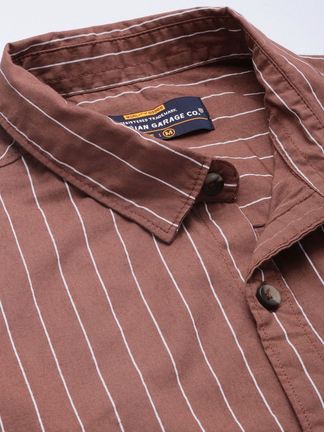 The Indian Garage Co Men Brown & White Striped Cotton Casual Shirt