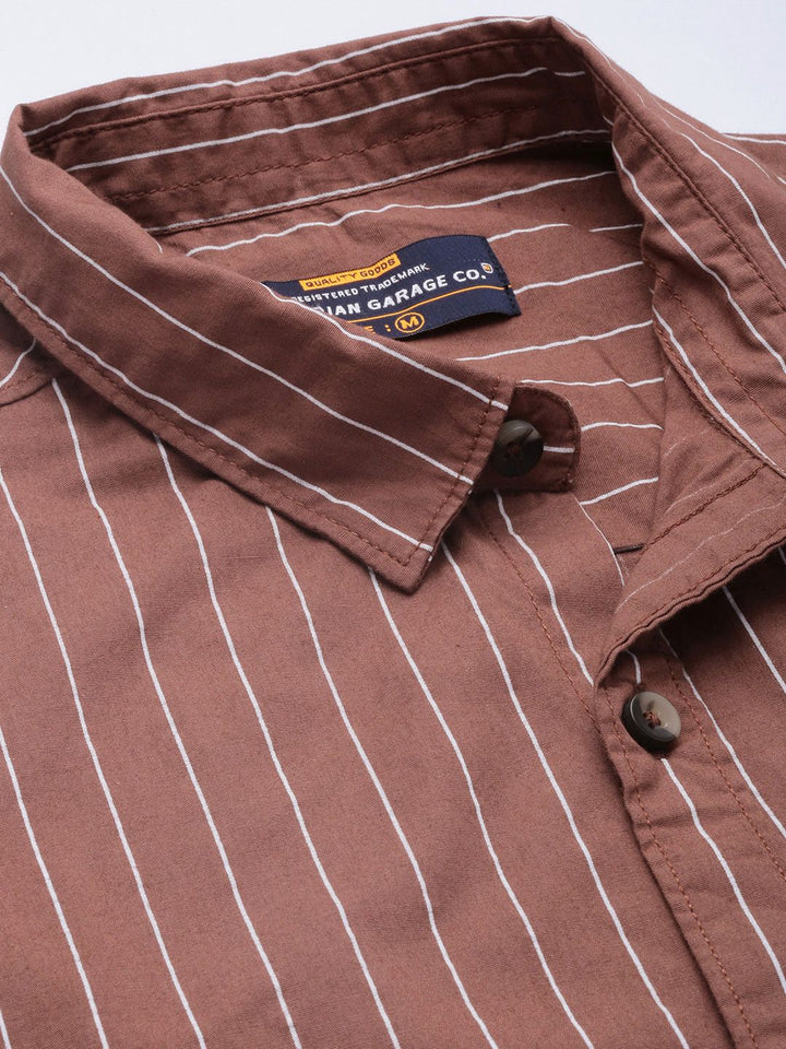 The Indian Garage Co Men Brown & White Striped Cotton Casual Shirt