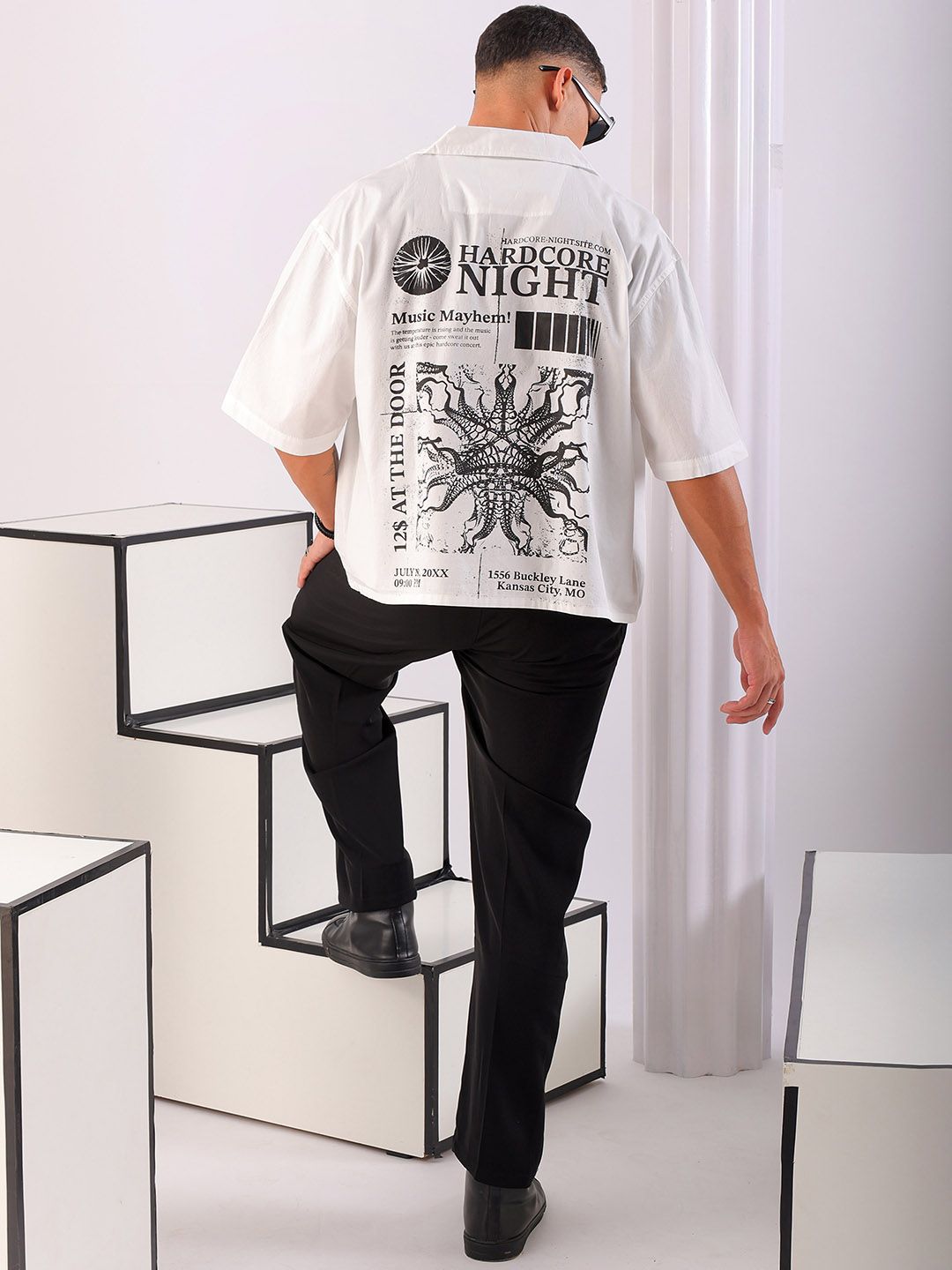 The Indian Garage Co Men Spread Collar Graphic Printed Cotton Boxy Casual Shirt
