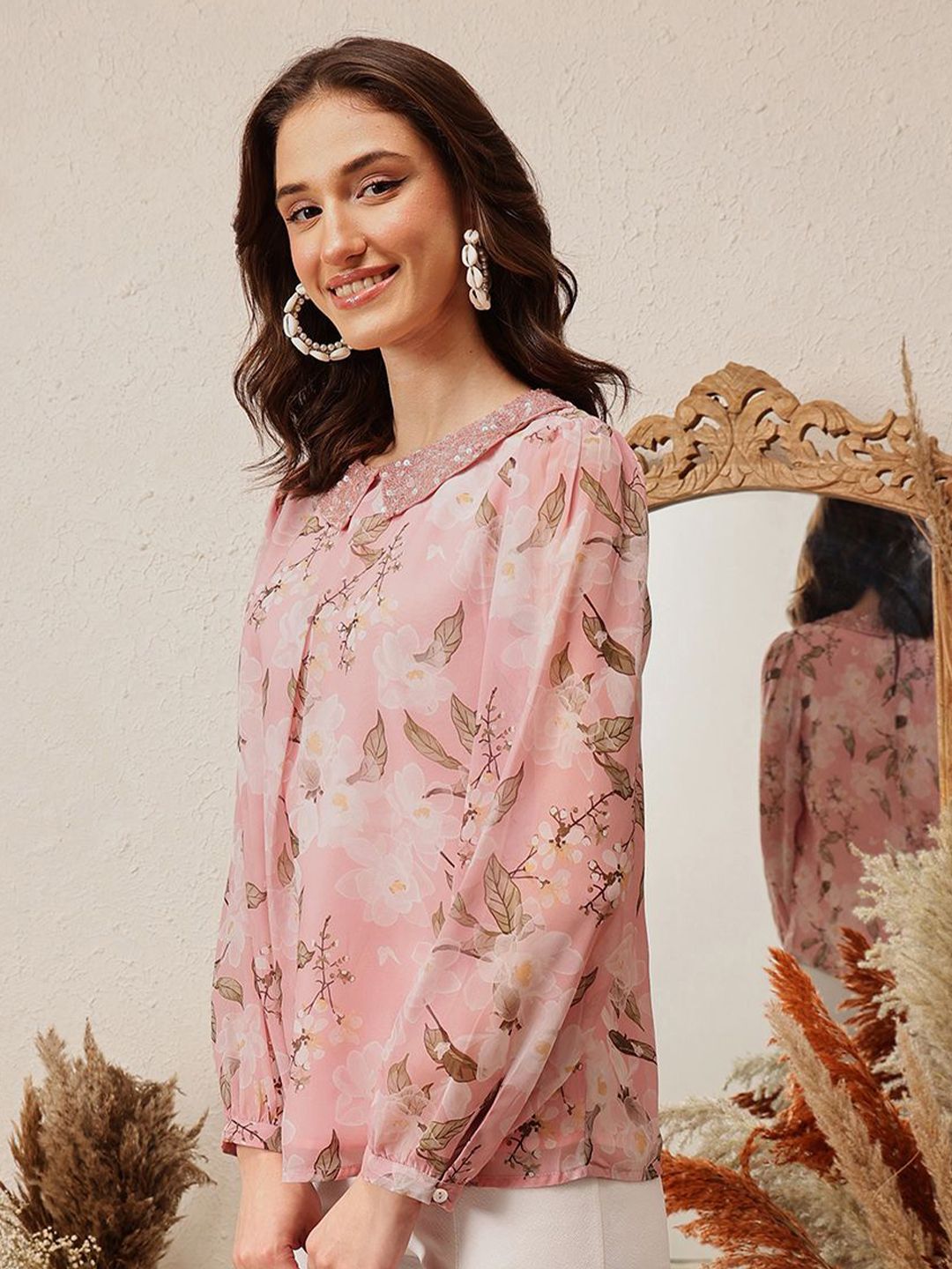 Quiero Women Floral Dicetak Peter Pan Collar atas
