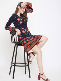 Berrylush Floral Print Tie-Up Neck Bell Sleeve A-Line Dress