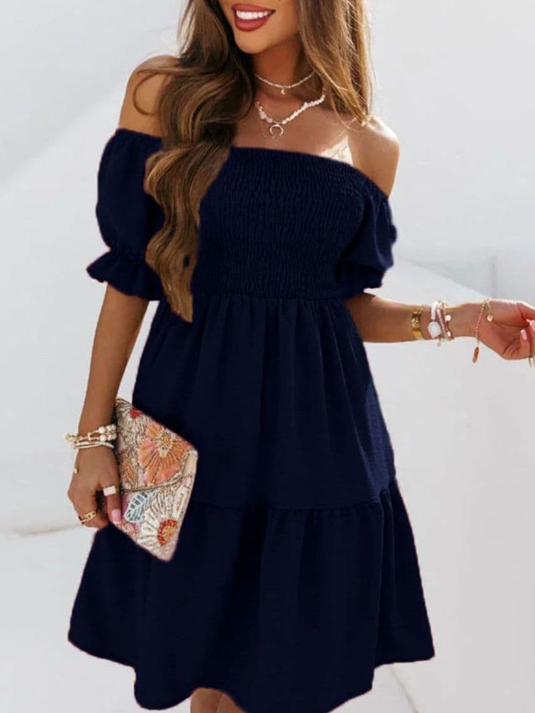 DressBerry Off-Shoulder Puff Sleeve Fit & Flare Dress