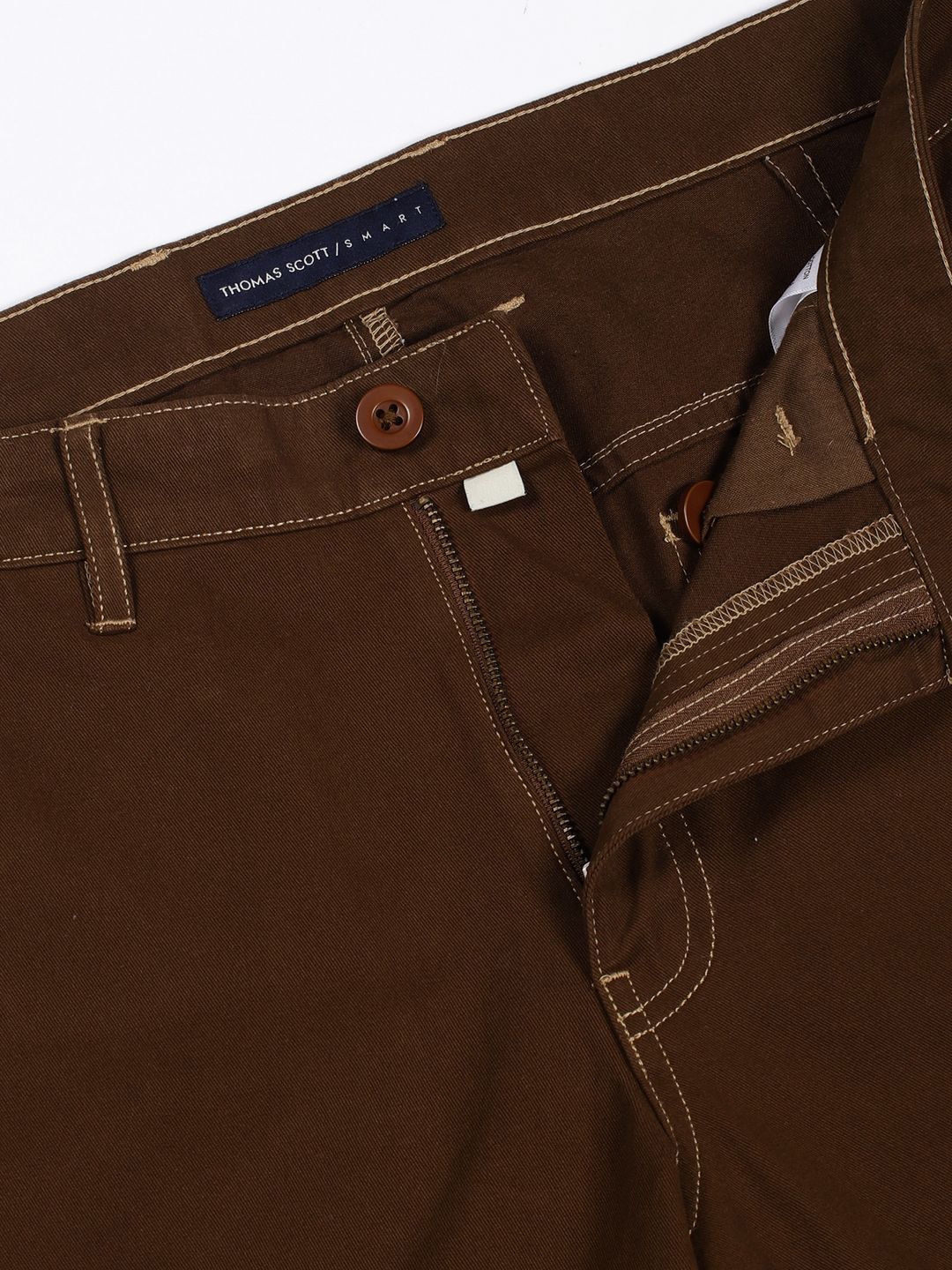 Thomas Scott Men Smart Regular Fit Easy Wash Mid-Rise Cotton Trousers