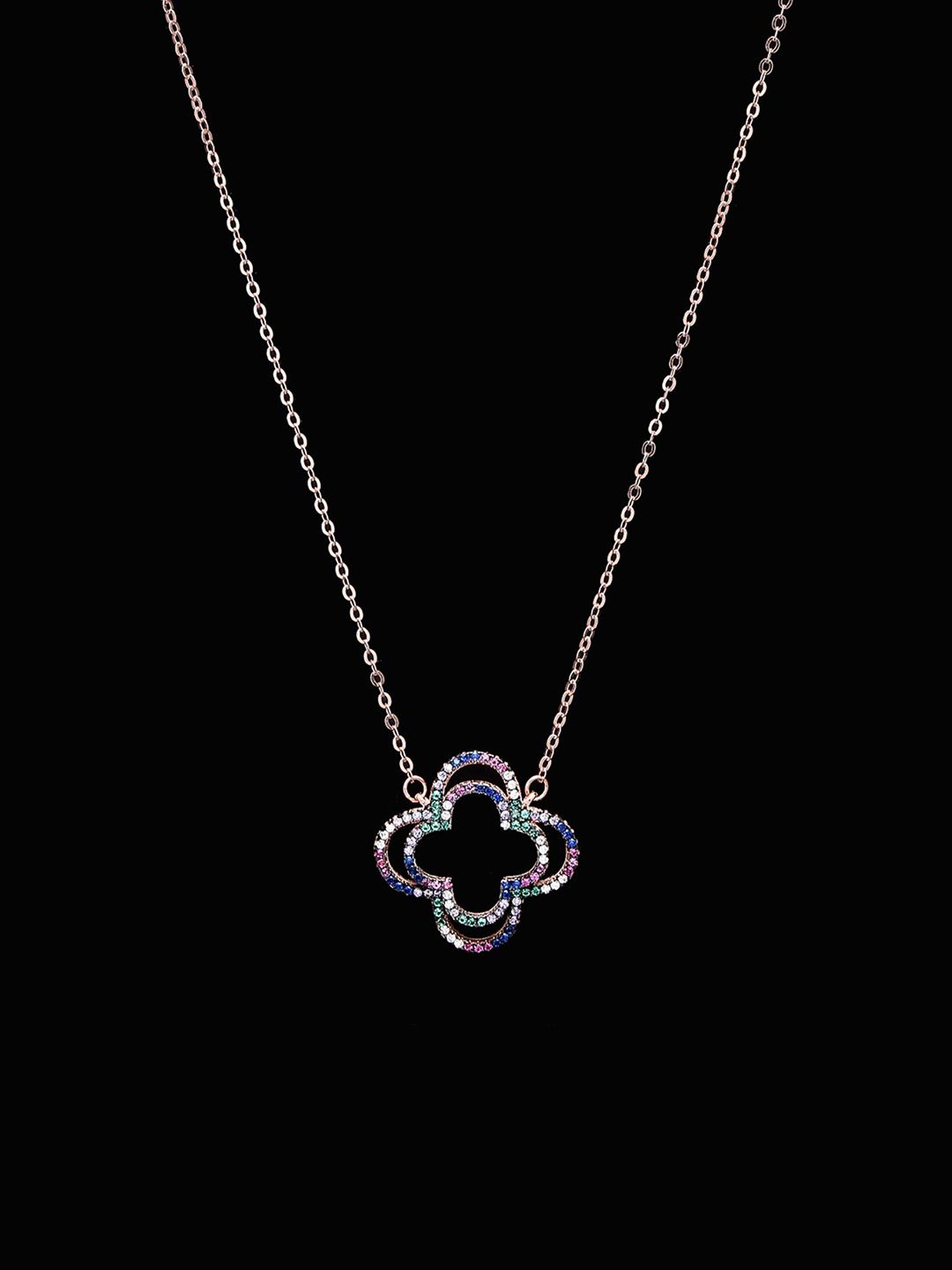 PANASH 925 Sterling Silver Rose Gold-Plated Cubic Zirconia-Studded Necklace