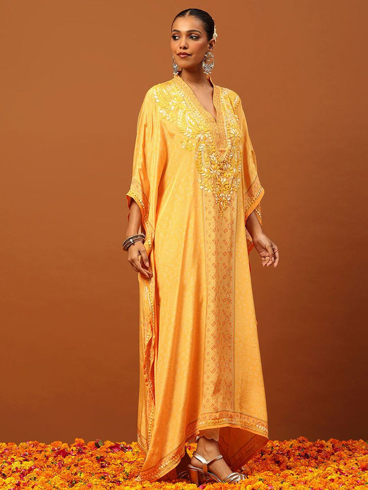 Rumah Chikankari Wanita Krep Kuning Chikankari Sulam Kurta