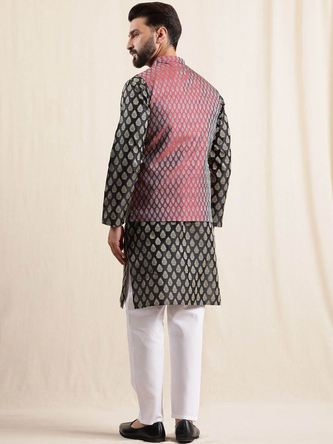 Anouk Men Floral Printed Kurta with Pyjamas & Nehru Jacket